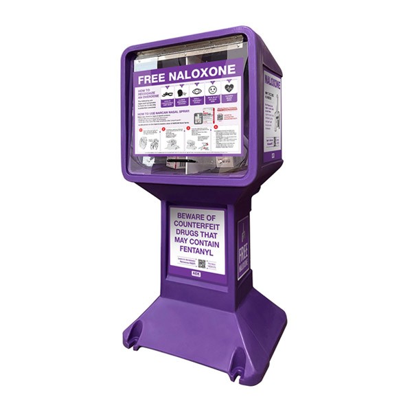 Barney that Freestanding Newspaper Stand Style Naloxone Box