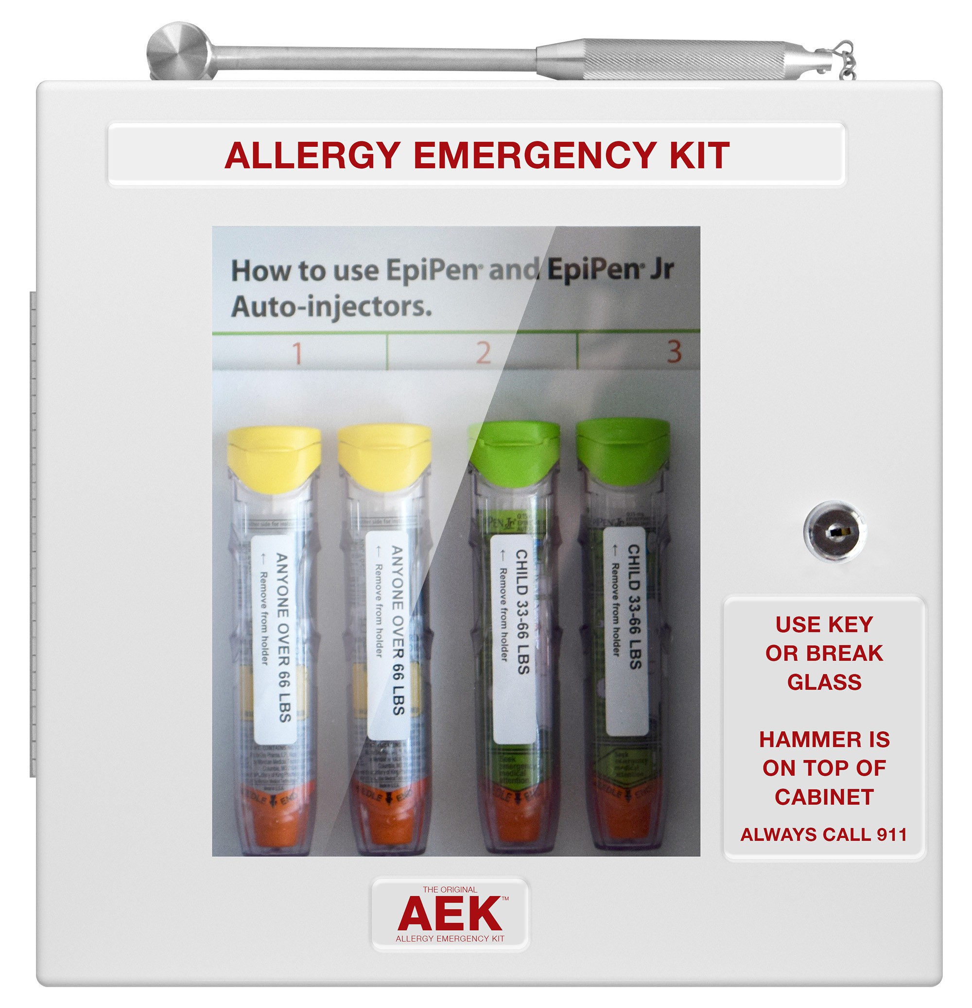  The Original Allergy Emergency Kit™ Cabinet WITH LOCK AND EMERGENCY ACCESS HAMMER
