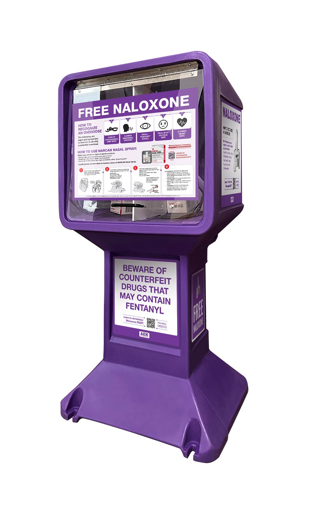Newspaper Stand Style Free Standing Naloxone Distribution Box Aka Barney